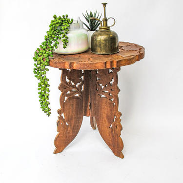 Medium Sized Hand Carved Bohemian Vintage Moroccan Accent Table 