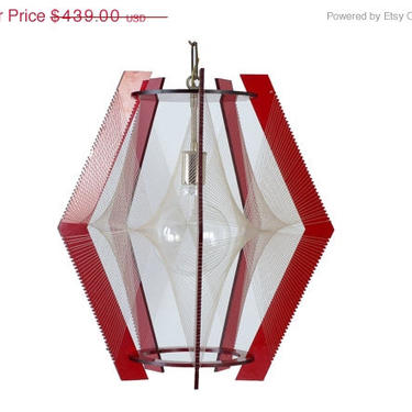 Sale Red Lucite Pendant Light Fixture chandelier  Eames era 1960 Mid Century Modern 