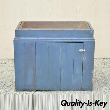 Antique Primitive Blue Distress Painted Cupboard Cabinet Vanity Cast Iron Sink