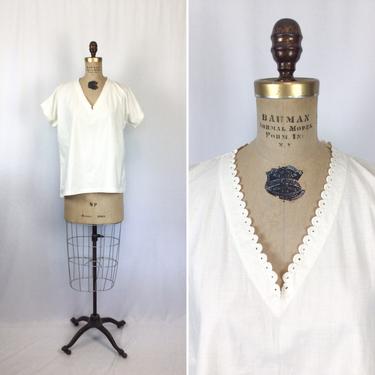 Vintage Edwardian blouse | Vintage white cotton tshirt top | 1910s classic white shirt 