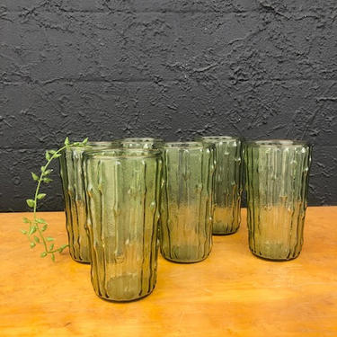 Bamboo Pattern Green Glasses \/ Set of 6 