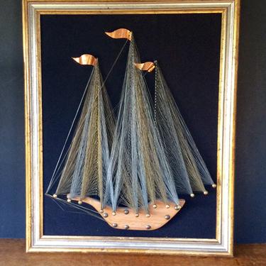 Remarkable MCM 1970s String Art Metal Wire Art Sailboat 