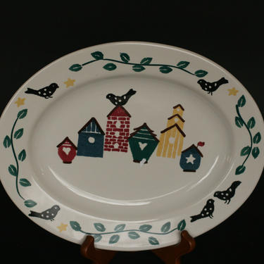 vintage chaparral serving platter with bird houses 
