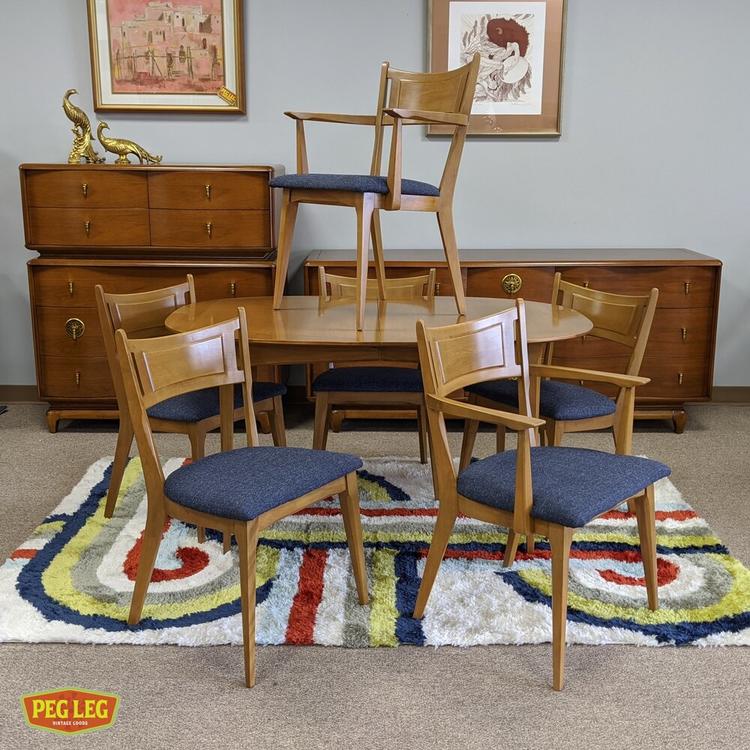 Set of 6 Mid-Century Modern dining chairs by Heywood Wakefield with new upholstery