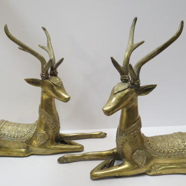 Vintage 70’s pair of large brass deer, c1970.
