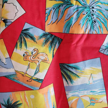 Vintage 80s/90s  Novelty PrintsFabric/Yardage Tiki Hawaiian Flamingo Surf Palm Tree 6+Yards 