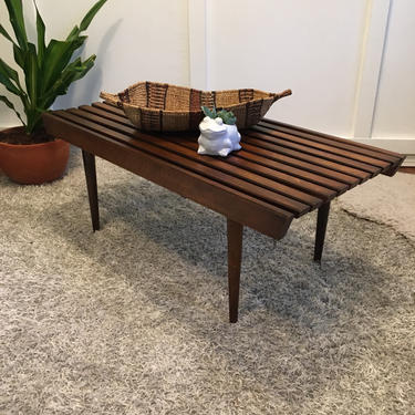 36 inch Slat Table or Bench Yugoslavia Mid Century Walnut Bench Small Coffee Table 