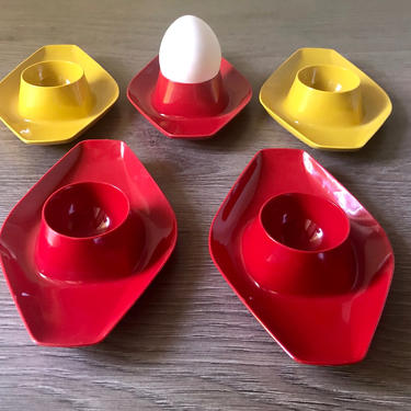 Vintage Kayser Stacking Egg Cup Set, Mid-Century Red And Yellow Palette, Kayser West Germany 