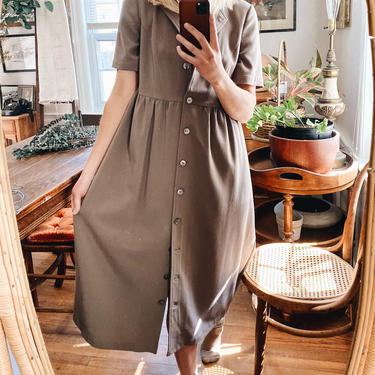 Vintage Gray Button Up Short Sleeved Dress 