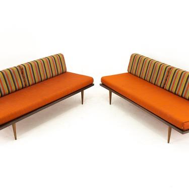 Mid Century Armless Striped Daybed Sofa - Pair - mcm 