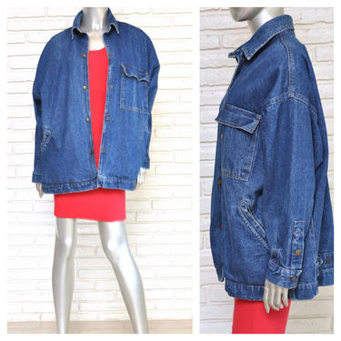 Vintage Calvin Klein Oversized Jean Jacket Size Medium Made in USA 100% Cotton Utility Denim 