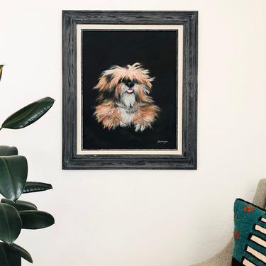 Vintage Scruffy Dog Portrait Oil Painting 