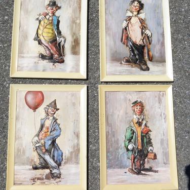 Vintage Four Clown Pictures Paintings Made in Italy Wall Hanging Decor 