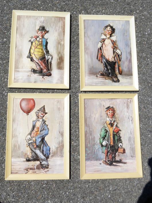 Vintage Four Clown Pictures Paintings Made in Italy Wall Hanging Decor 