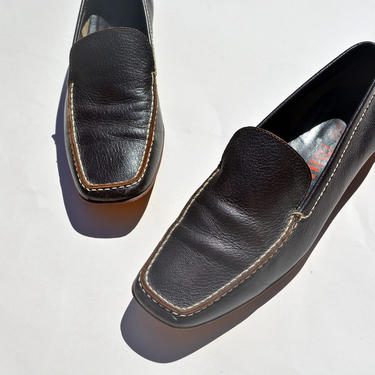 Vintage 90s MIU MIU Ibrown leather loafer slip ons flats Italian minimalism shoes slippers 1990s minimalist Italy Prada 38 8 8.5 8 1/2 