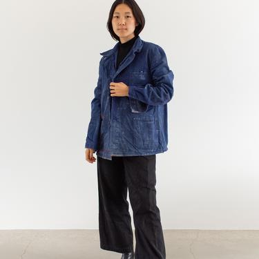 Vintage Blue Chore Jacket | Unisex Herringbone Twill Cotton Utility Work Coat | Paint Flecks | M L | FJ028 