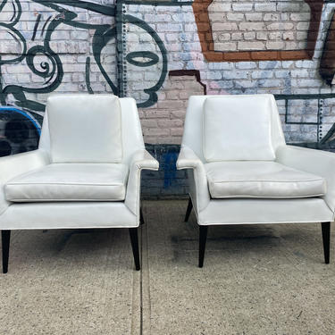 Pair of Vintage mid century American Paul Mccobb lounge chairs white vinyl original condition great set 