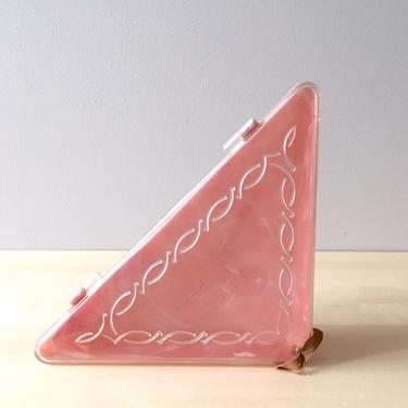 plastic pink marbled vanity hinged box for vintage bath 