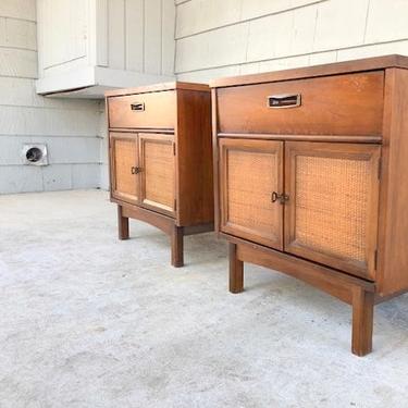 Pair of Midcentury Cane Brass Nighstands/ Commodes