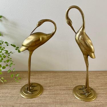 Vintage Brass Cranes - Brass Bird Figurines - Pair of Brass Crane Statutes - Bird Decor 