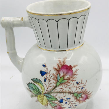Antique Knowles Taylor &amp; Knowles PITCHER Vintage Ironstone Floral Rose Moss- Nice Condition- 1858 - 1934 