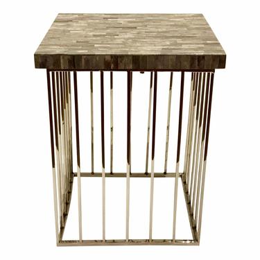 Modern Regina Andrews Gray Faux Bone and Chrome Square Accent Table