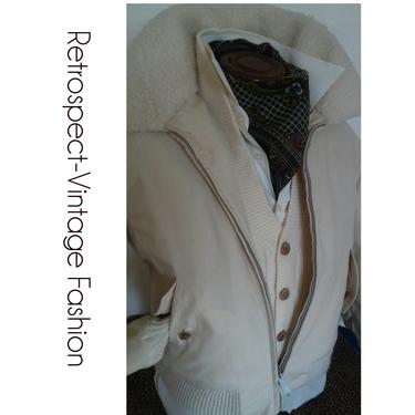 1970's Men's RETRO SHEPRA JACKET by Silton men's jacket // creme white faux fur men's hipster jacket size medium large 44 