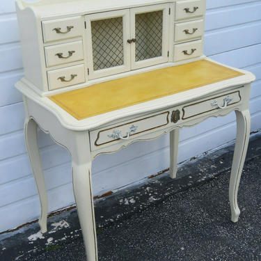 French Painted Leather Top Vanity Writing Desk With Flip Up Mirror 1272