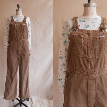 Vintage Lee Corduroy Overalls/ 1970s 80s Brown Overalls/ Size Small 