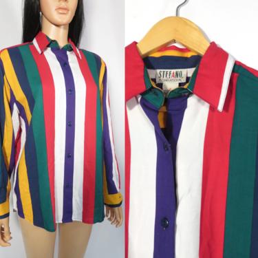 Vintage 80s/90s Vertical Stripe Lightweight Rayon Oversized Blouse Size S/M 