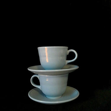 Vintage Lot of 2 Homer Laughlin Fiesta Cups and Saucers in PALE BLUE Color  Mid Century Modern Color MCM 