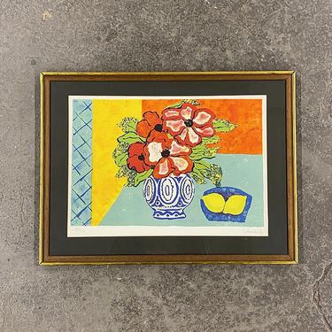 Vintage Vincent Caralto Lithograph 1970s Retro Size 18x24 MCM + Flowers in Vase + Authenticated #189/275 + Screenprint + Home and Wall Decor 