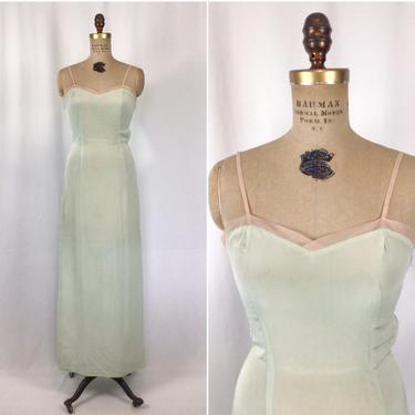 Vintage 30s nightgown | Vintage sage green silk crepe nightdress | 1930s long dress slip 