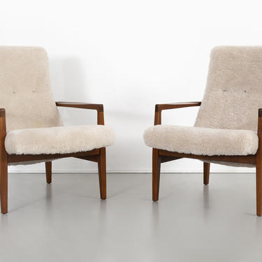 SET OF JENS RISOM LOUNGE CHAIRS IN SHEARLING