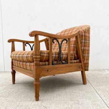 Orange Plaid and Maple Side Chair