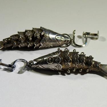 Silver Articulated Fish Earrings Chinese Export 