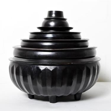 Burmese Offering Urn with black lacquer