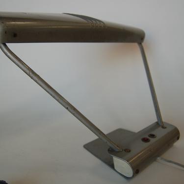 Gunmetal Grey Machine Age Tanker Fluorescent Desk Lamp 