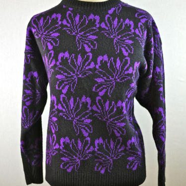 Purple and Black Floral Print Sweater 