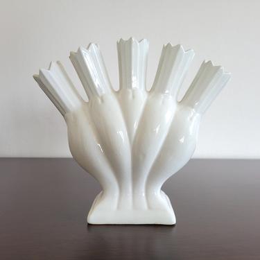 Vintage Portuguese Ceramic Finger Vase, White Tulip Vase 