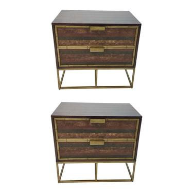 Currey & Co. Wood, Leather, and Brass Holden Nightstands Pair