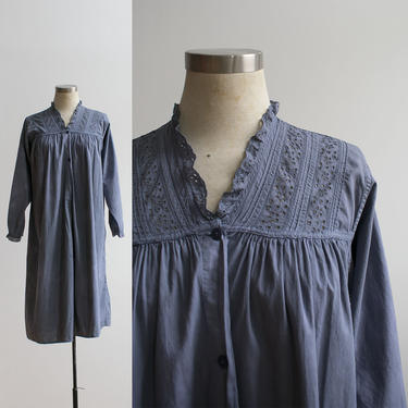 Edwardian Crochet Top Nightgown / Antique Under Dress / Antique Cotton Slip / Antique Night Gown / Hand Dyed Dress / Lace Cotton Dress 