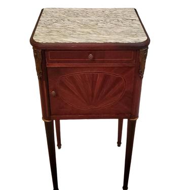 Antique French Louis XVI Style Parquetry Sunburst Inlaid Bedside Cabinet - 19th / 20th Century - nightstand end table lamp stand 