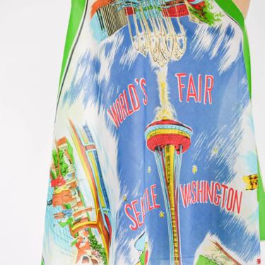 1960s Seattle Worlds Fair Scarf | 60s Seattle Souvenir Silk Scarf | Space Needle Scarf 