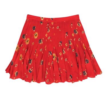 Rebecca Taylor - Red Floral Pleated Silk Miniskirt Sz 4