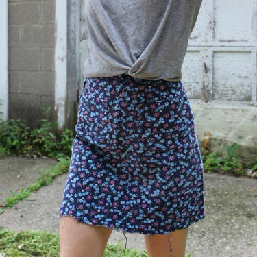 Vintage Mini Skirt 70's Muslin Floral Mini High Waist Boho Skirt XS 