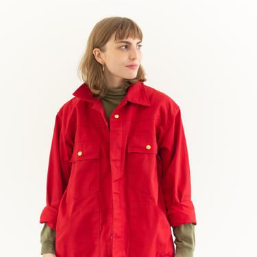 Vintage Bright Red Four Pocket Work Jacket | Unisex Chore Coat | Made in Italy | IT073 | L 