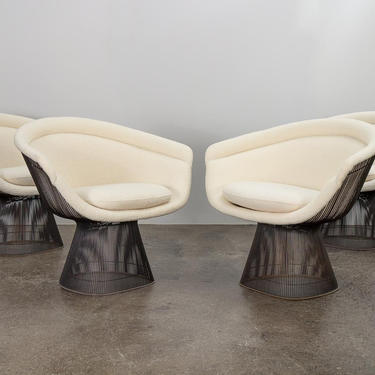 Warren Platner Bronze Lounge Chairs in Knoll Boucle 