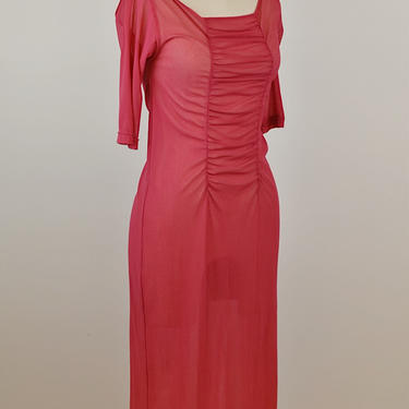 1990's | Y2K Vintage Vivienne Tam Fuchsia Sheer Mesh Dress 