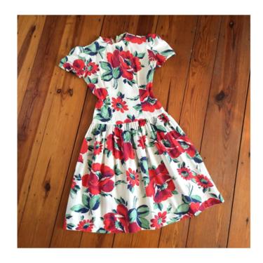 40s Floral Cotton Day Dress / 1940s 30s Vintage Day Dress / Small / Size 4 